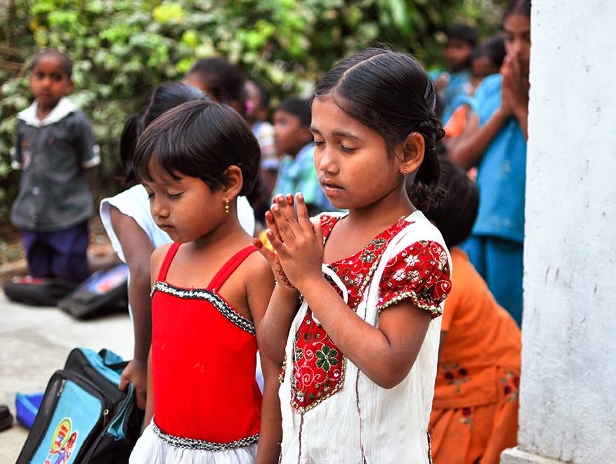 Indian children, kids, girls, praying, prayer