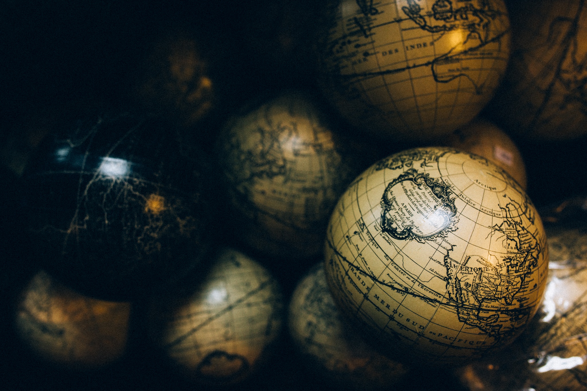 maps, globes, world, dark
